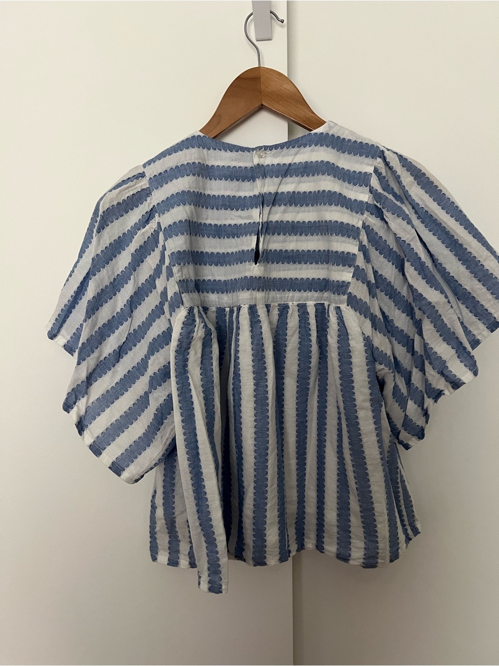 Emerson Fry India Collection Basalie Top Blouse Scallop Blue Stripe Small $118 - Picture 8 of 12
